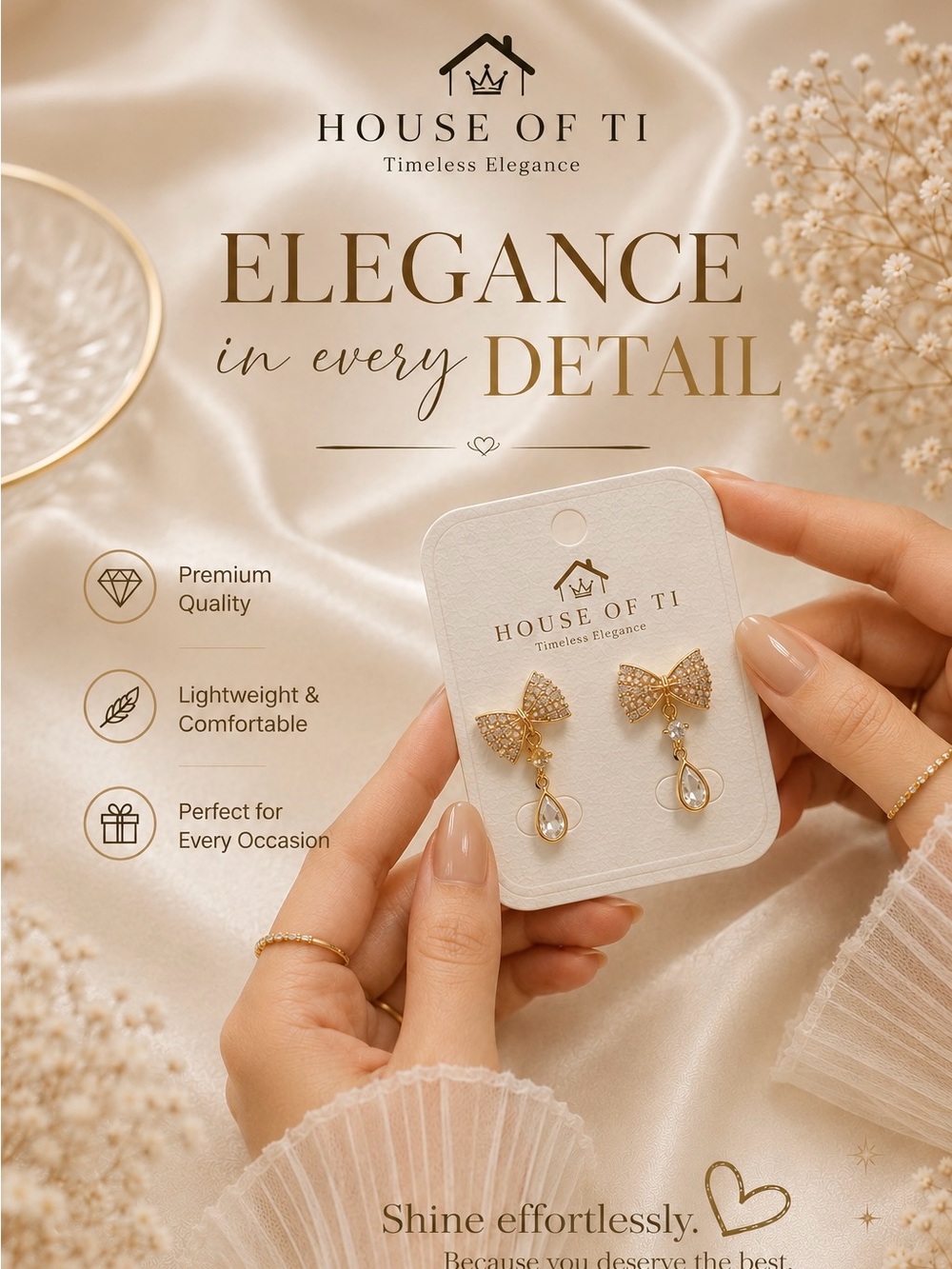 Gold Bow Drop Earrings - Elegant Gold-Tone Jewelry